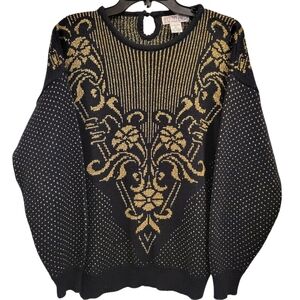 Vintage Lindsey Blake Black Metallic Gold Knit Long Sleeve Sweater